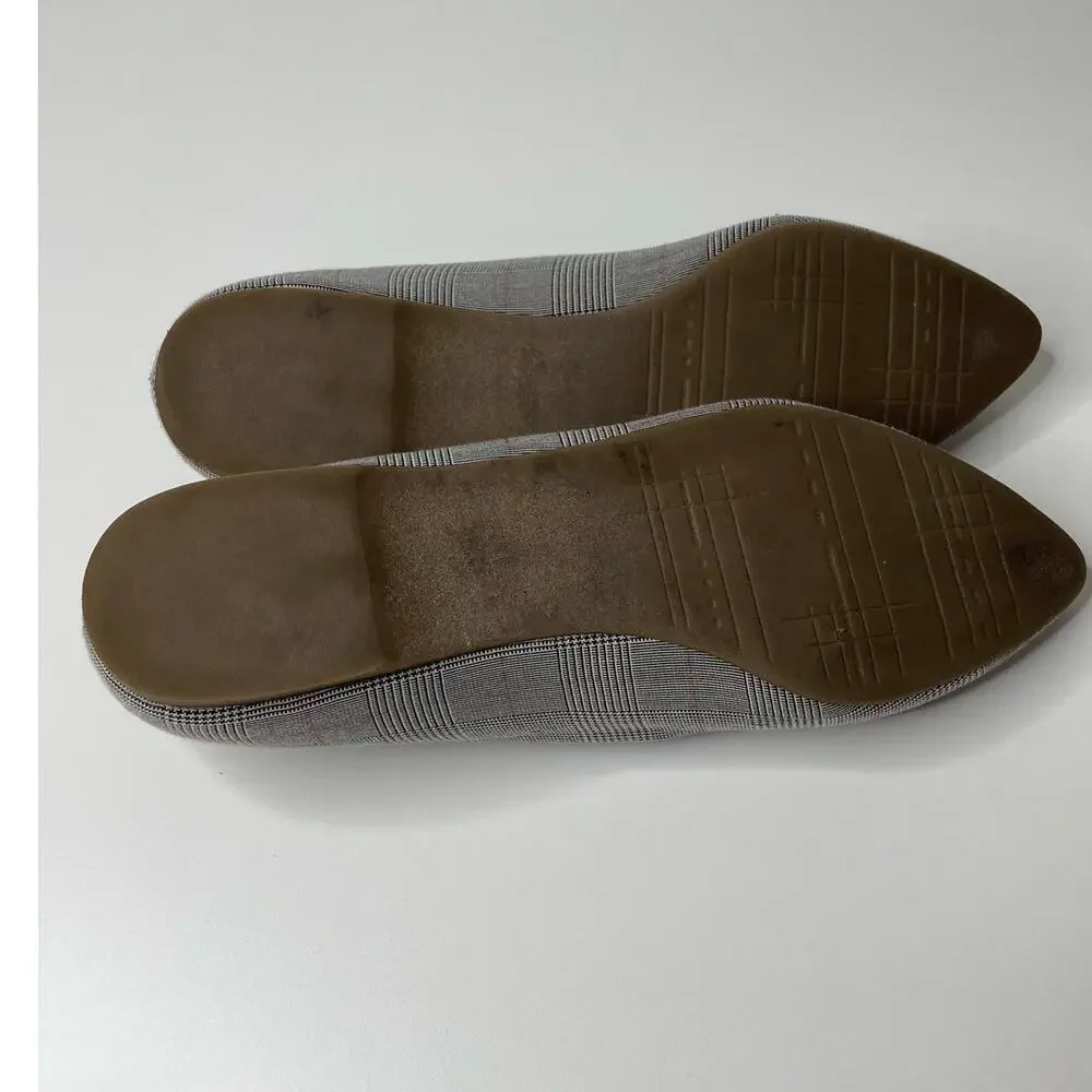Marks Spencer Flat Ballet Slip On Pointed‎ Toe Shoe Plaid Gray 9 Academia Career